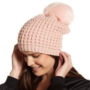 Kyi Kyi  Faux Fur Pompom Wool Blend Classic Beanie